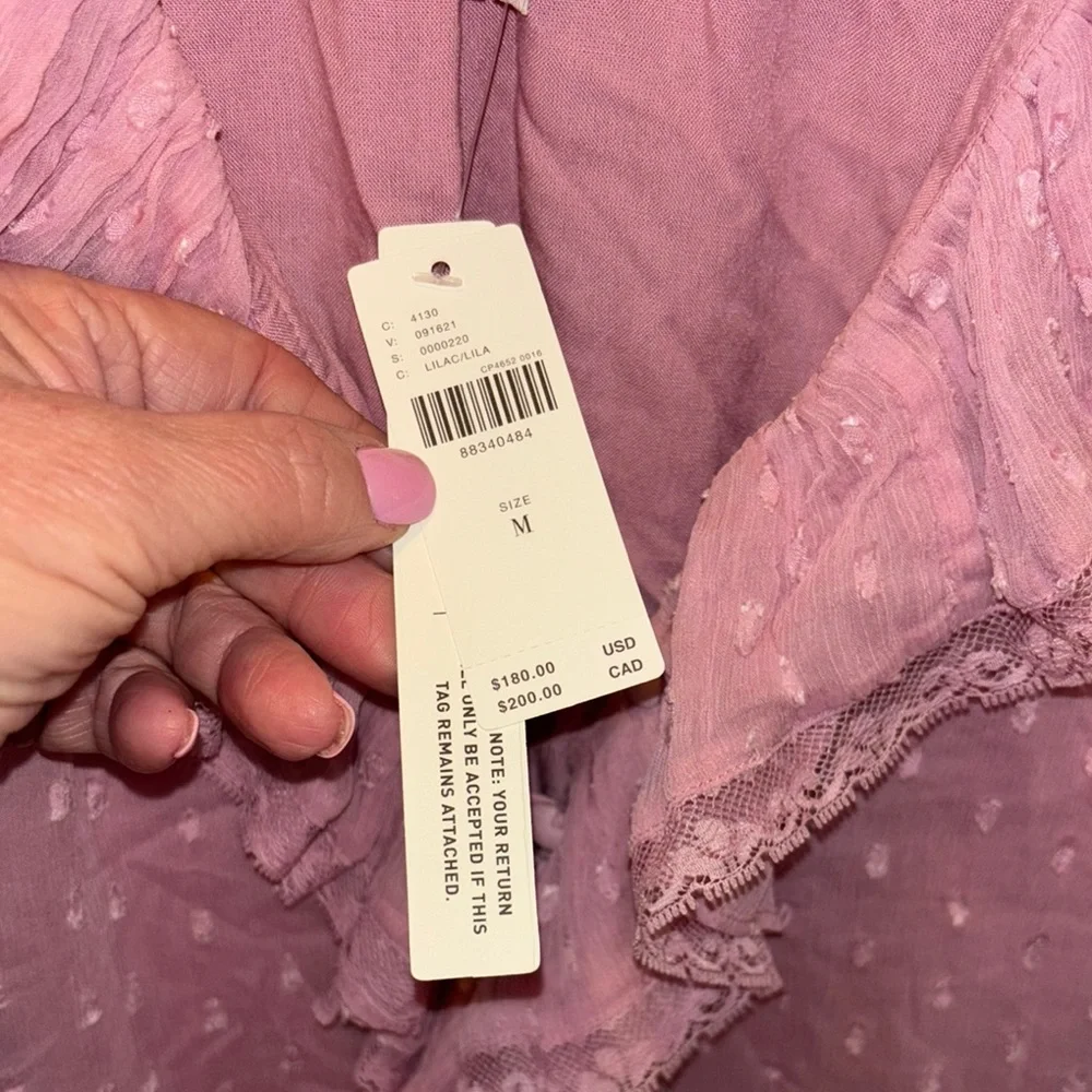 Anthropologie Pink Ruffle Swiss-Dot Long Sleeve Dress